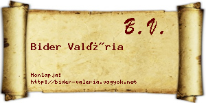 Bider Valéria névjegykártya